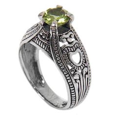 A single faceted peridot twinkles in bright spring green atop this solitaire ring with a handcrafted sterling silver band with openwork heart motifs. Indonesia's Agung Jagra handcrafts his design inspired by the beauty and rich culture of his home. Heart Shaped Ring, Ring Heart, Heart Shaped Rings, Peridot Ring, Gift Ring, Sterling Silver Bands, Sterling Silver Heart, Jewelry Pouch, Jewelry Gift Box