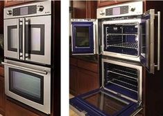 two pictures of different ovens in a kitchen