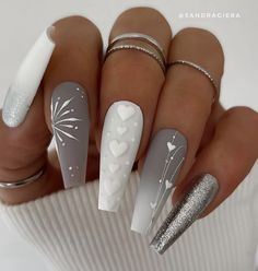 Nail Festive, Valentine Nails, Winter Nails Acrylic, Unique Acrylic Nails, Acrylic Nails Coffin Short, Short Acrylic Nails Designs, New Year's Nails, Coffin Nails Designs, Fancy Nails