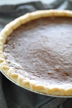 a chocolate pie sitting on top of a table