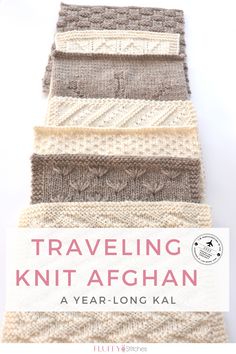 the cover of traveling knit afghans, featuring four rows of different colors and sizes