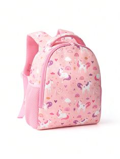 1 Pc Children's Cute Pink Unicorn Backpack, Waterproof Kawaii Cartoon Backpack, School Bag With Front Pocket And Adjustable Shoulder Strap, Suitable  And Daily Commuting Pink Cute   Polyester Animal,Cartoon,Geometric,Letter Classic Backpack   Kids Bags & Luggage, size features are:Bust: ,Length: ,Sleeve Length: Big Backpacks, Stylish School Bags, Unicorn Bag, Unicorn Backpack, Cartoon Backpack, Backpack Pattern, Childrens Backpacks, Animal Cartoon, Cute Cartoon Animals