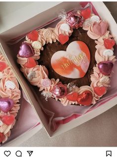 two valentine's day heart shaped cakes in a box