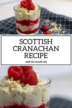 scottish cranberry trifle recipe in a glass dish with raspberries on top