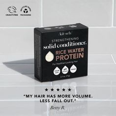 Our Conditioner Bar is formulated with rice water to help repair damaged hair follicles & prevent split ends Rice Protein has been shown to increase the appearance of hair volume by 20% after 5 washes* Gives you a nourishing cleanse to encourage overall hair length & density Boosts shine in dull, dry hair Free Rice Water Conditioner, Solid Conditioner Bar, Protein Conditioner, High Porosity Hair, Best Hair Care Products, Rice Protein, Rice Water, Hair Volume