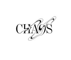 the word chaos written in black ink on a white background