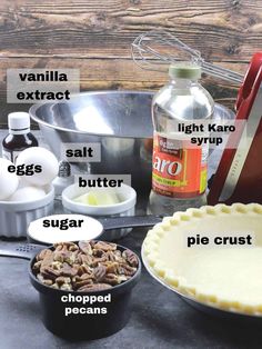 ingredients to make pie sitting on a table