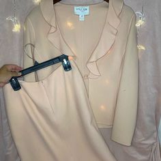 Vintage Oscar De La Renta 2 Piece Skirt Suit, Completely Stunning Peachy Light Pink In Color, Imperfections Pictured, Look Closely Pls! Open To Reasonable Offers! Elegant Skirt Sets For Spring, Spring Pink Skirt Suit For Party, 2 Piece Skirt, Skirt Sets, Skirt Suit, 2 Piece, Skirt Set, Light Pink, Womens Skirt