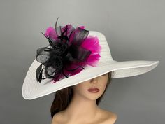 "One size hat.(20\"-22.5\") Adjustable inner band Wired brim. Brim is approx. 6\" Please visit my other shop https://www.etsy.com/shop/BridalWorldAccessory Thank you very much for shopping  at my shop Have a great day." Black High Crown Costume Hats And Headpieces For Wedding, Black High Crown Costume Hat For Wedding, Black High Crown Headpiece For Wedding, Custom Formal Hat For Kentucky Derby, Custom Hat For Kentucky Derby, Black High Crown Fascinator For Kentucky Derby, Black Hat Bands For Spring Party, Black Hat Bands For Party In Spring, Custom Fitted Top Hat For Kentucky Derby