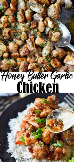 honey butter garlic chicken on top of white rice