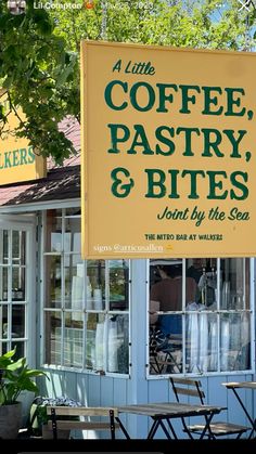 there is a sign that says a little coffee pastry and bites