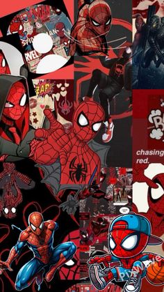 spiderman collage with red and black colors on the image is in full color