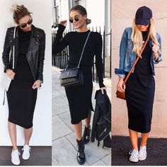 Maxi Dress Tennis Shoes Outfit, Long Black Skirt With Tennis Shoes, Black Pencil Dress Outfit Casual, Long Black Dress Sneakers Outfit, Sporty Black Dress Outfit, Black Dress And Sneakers Outfit Casual, Long Black Bodycon Skirt Outfit, Mesh Midi Dress Outfit, Black Skirt With Sneakers Outfit