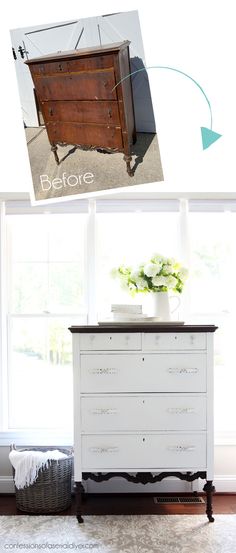 before and after photos of an old dresser