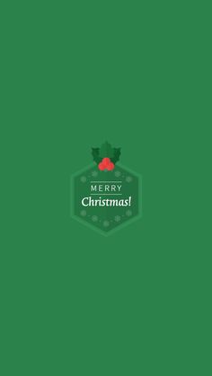 merry christmas wallpaper with holly leaves and red house on green background, holiday greeting card