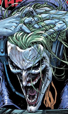 the joker from batman comics with his hair blowing in the wind