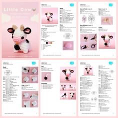 the instructions for crochet little cow are shown in several different styles and sizes