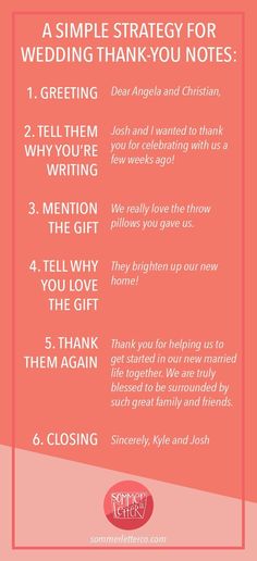 a wedding thank card with the words,'a simple strategy for wedding thank you notes '