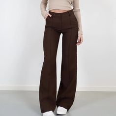 Completely Sold Out On Official Site! Perfect Condition Brand New Super Flattering And Slimming Fits Xs Waist Perfectly Dark Brown Pants, Wide Trousers, Brown Pants, Wide Pants, Belleza Natural, Women Collection, Fashion Games, Trousers Women, Aesthetic Clothes