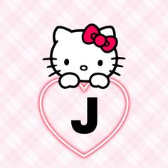 hello kitty wallpaper with the letter j on it's face and pink plaid background