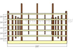 the measurements for a wooden shelving unit with four shelves and two doors on each side