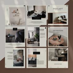 the interior design presentation is displayed in multiple squares