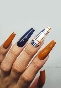 November Nail Designs, Plaid Nail Designs, November Nails, Fall Nail Trends, Fall Nail Art Designs, Plaid Nails, Winter Nails Acrylic, Fall Acrylic Nails, Thanksgiving Nails