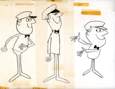 three cartoon drawings of people in different poses