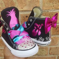 Troll Bling Shoes - Birthday Outfit - Custom Shoes - Pink Troll Shoes - Troll Birthday Outfit by TheCraftiqueByRo on Etsy https://www.etsy.com/listing/541954966/troll-bling-shoes-birthday-outfit-custom Donut Shoes, Moana Birthday Outfit, Paw Patrol Shoes, Rhinestone Converse, Birthday Outfit Pink, Disney Princess Shoes, Ladybug Outfits, Tutu Pink, Bling Converse