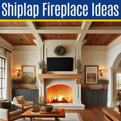 a living room filled with furniture and a fire place under a tv mounted above a fireplace