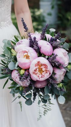 Gorgeous Lavender and Peony Wedding Bouquet Lavender And Green Wedding Bouquet, Lavender And Sage Bridal Bouquet, Peony And Lavender Bouquet, Peonies And Lavender, Peonies And Lilacs Bouquet, Lilac And Peony Wedding Bouquet, Peony Wedding Bouquet