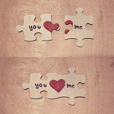 two pieces of puzzle with the words you, me and i love you on them