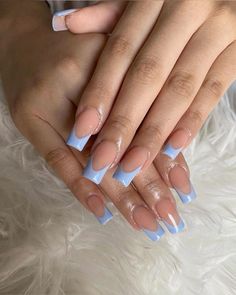 Ongles Baby Blue, Baby Blue Acrylic Nails, Rapper Wallpaper, Natural Acrylic, Blue French Tips, Baby Blue Nails, Blue Acrylic Nails, French Tip Acrylic Nails, Her Nails