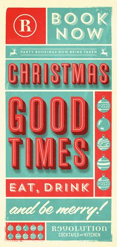 a book cover for christmas good times eat drink and be merry, with the title in red