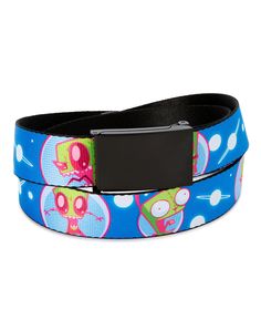 a belt with cartoon characters on it and a black buckle in the center, which is attached