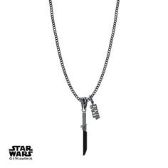 The Mandalorian™ By Star Wars© The Darksaber Necklace Comes With A Micro Curb Style Chain And The Chain Length Of Your Choice! The Pendant And Chain Are Made From High-Grade Stainless Steel.Features A 3D Style Darksaber Sword That Stands 1 1/8" Tall & 3/16" Wide & Star Wars Logo Pendant At 1/2" Tall X 1/4" Wide. The Mandalorian And All Related Characters And Elements Star Wars© & ™ And Lucasfilm Ltd.© & ™ This Officially Licensed Product is available only in UNITED STATES (INCLUD Oc Jedi, Star Wars Necklace, Star Wars Jewelry, Female Oc, Lip Palette, Pandora Disney, Star Wars Logo, Perfume Making, The Mandalorian