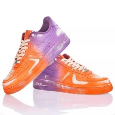 Nike Air Force 1 Orange Purple is the custom sneaker you didn't expect! The shades of orange and purple blend with vintage white effects that recall classic laces. Standing out has never been so easy thanks to these sneakers! Purple Custom Sneakers With Gum Sole For Sports, Custom Purple High-top Sneakers With Gum Sole, Orange Fade-resistant Sneakers For Streetwear, Purple Custom Sneakers With Translucent Outsole For Streetwear, Fade-resistant Orange Sneakers With Round Toe, Orange Fade-resistant Sneakers With Round Toe, Sporty Orange Nike Air Force 1 Lace-up, Purple Low-top Custom Sneakers With Translucent Outsole, Orange Nike Air Force 1 Lace-up