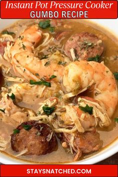 Instant Pot pressure cooker gumbo in a white bowl Instant Pot Gumbo Recipe, Okra Rice, Instant Pot Gumbo, Best Gumbo Recipe, Best Gumbo, Gumbo Recipe Easy, Easy Pressure Cooker Recipes, Louisiana Seafood, Sausage Gumbo