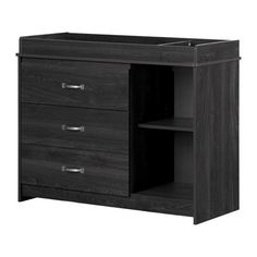 a black dresser with three drawers and two doors