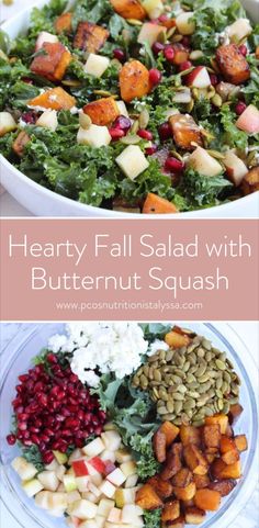 healthy fall salad with butternut squash and pomegranates