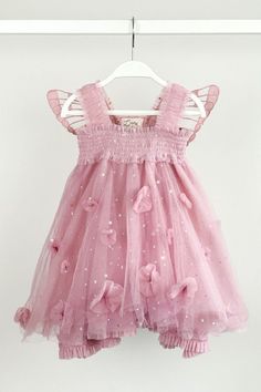 Celestial Fairy, Tiny Dresses, Wing Dress, Star Sequins, Ethereal Fairy, Tiny Dress, Pink Tulle Dress, Wings Dress, Raspberry Pink