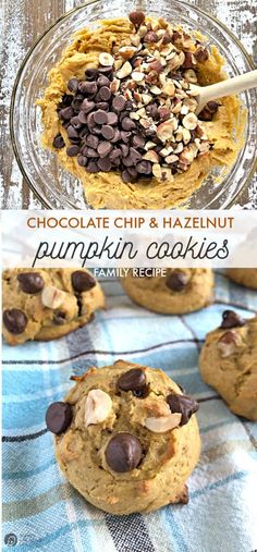 chocolate chip and hazelnut pumpkin cookies in a glass bowl