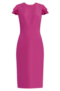 CaeliNYC Estella Fuchsia Sheath Dress with Butterfly Sleeves Sheath Dress With Sleeves, Workwear Ideas, Dress With Butterfly Sleeves, High Neck Long Dress, Marigold Dress, Double Butterfly, White Sheath Dress, Sheath Dresses, Dress Modest