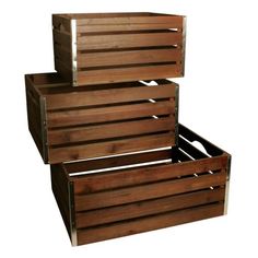 two wooden boxes stacked on top of each other