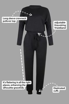 Elevate your travel wardrobe with the Cozy Chic Two-Piece Sweatsuit Set . Its airy, lightweight design, paired with a comfy long-sleeve top and pants with pockets is ideal for long flights or downtime at home. Travel-Ready Combo Relaxed Yet Refined Featherlight Comfort Long-Sleeve Top High-Waisted Pants Convenient Pockets Product Presentation Comfort Meets Style Experience the ideal blend of comfort and style with this set! Designed with softness and coziness in mind, it's perfect for fall, prov Relaxed Fit Long Sleeve Sleepwear For Leisure, Versatile Jumpsuits And Rompers For Loungewear With Elastic Waistband, Relaxed Fit Jumpsuit With Elastic Waistband For Loungewear, Solid Color Jumpsuits And Rompers With Pockets For Loungewear, Fall Season Relaxed Fit Jumpsuits And Rompers For Lounging, Fall Jumpsuits And Rompers With Pockets For Lounging, Fall Lounging Jumpsuits And Rompers With Pockets, Comfortable Loungewear Jumpsuits And Rompers With Pockets, Long Sleeve Jumpsuits And Rompers For Loungewear