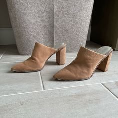 These 1. State Suede Mules Are Camel Colored And Have Small Silver Stud Detailing All Around The Sole. I Have Only Worn These Shoes Once And They Are In Pristine Condition. Please See Photos For Detail As They Look Basically Brand New. Ships From Smoke Free Home. Heeled Mule, Suede Mules, Tan Suede, Suede Heels, Silver Studs, Tan Brown, Mule, Camel, Size 10