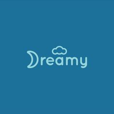 the word dreamy is written in white on a blue background with clouds above it