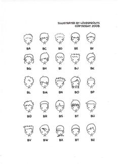 the hairstyles for anime characters are shown in black and white, as well as on