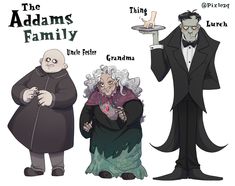 the addams family is shown in three different poses