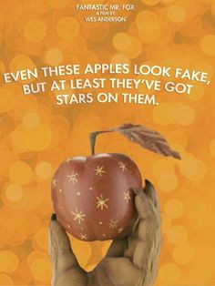 a person holding an apple in their hand with the caption even these apples look fake, but at least they've got stars on them